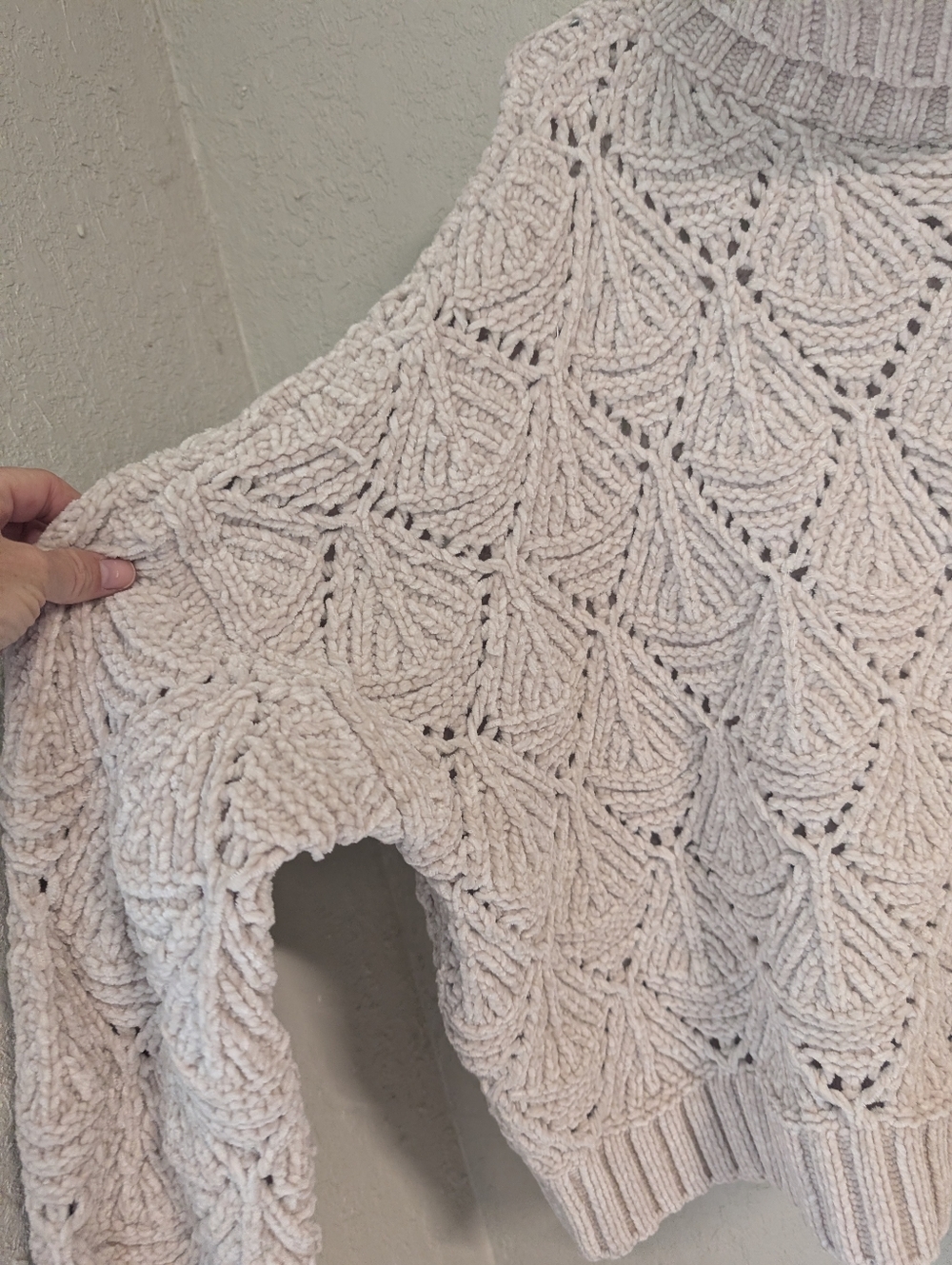 Turtleneck Cable Knit Sweater S Cream Cottagecore Fisherman Lagenlook Open Weave - Picture 6 of 11